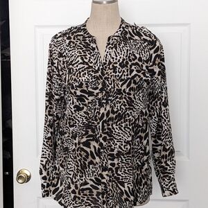 Calvin Klein Animal Print Blouse - Black and Tan